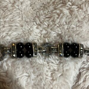 Silver and Black Beaded Bracelet